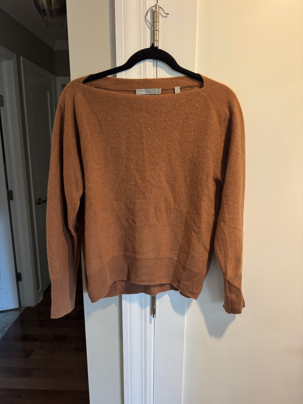 Vince Off-the-Shoulder Sweater in Warm Rust Brown